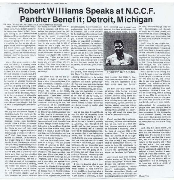 Robert Williams Speaks at N.C.C.F.