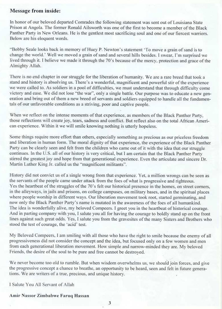 Black Panther Party 37th Anniversary -- Message from Inside