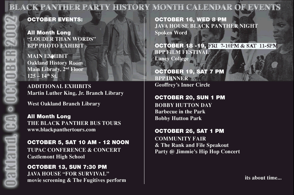 Black Panther Party History Month Calendar of Events